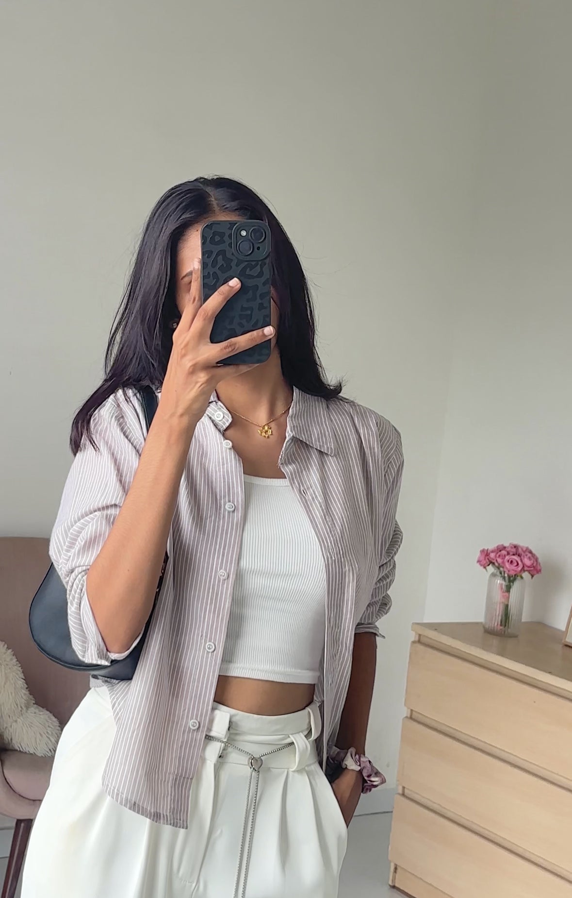 Dark Beige Striped Shirt