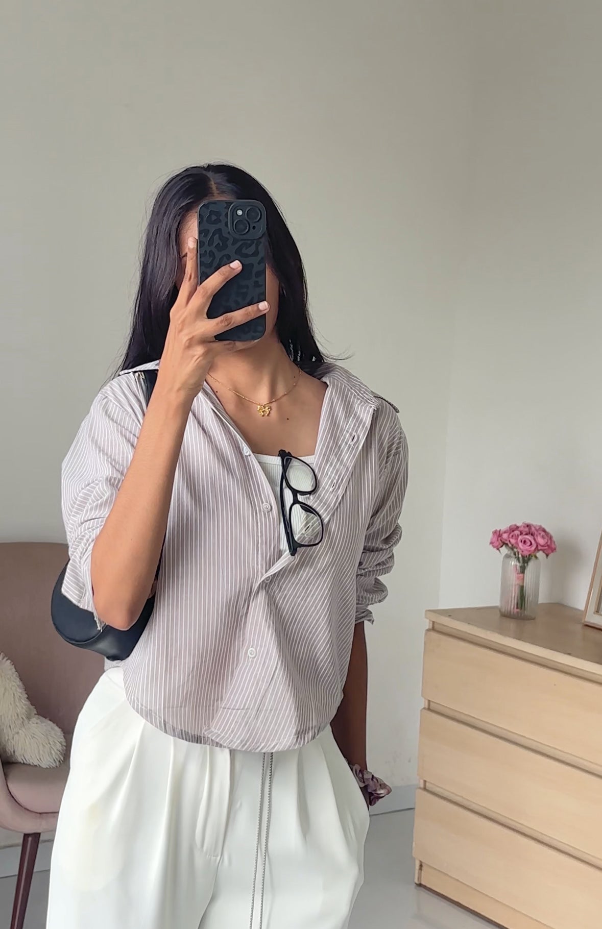 Dark Beige Striped Shirt