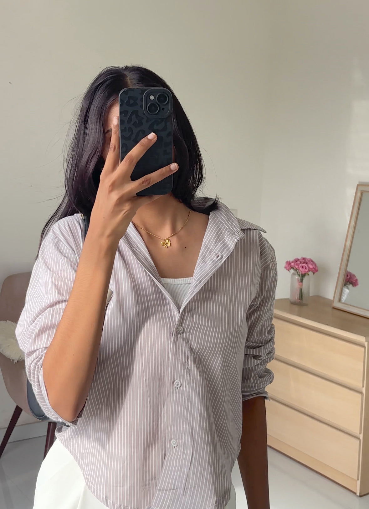 Dark Beige Striped Shirt