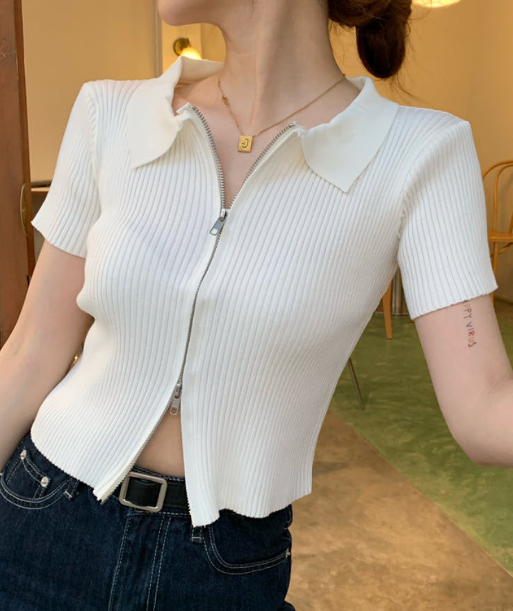 White Double Zipper Top For Women