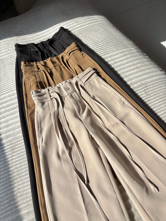 Pleated Wrap-Belt Trousers