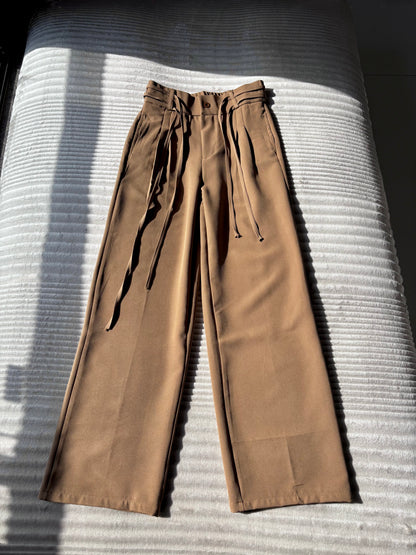 Pleated Wrap-Belt Trousers