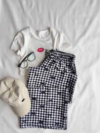 Black Bow Checked Pants