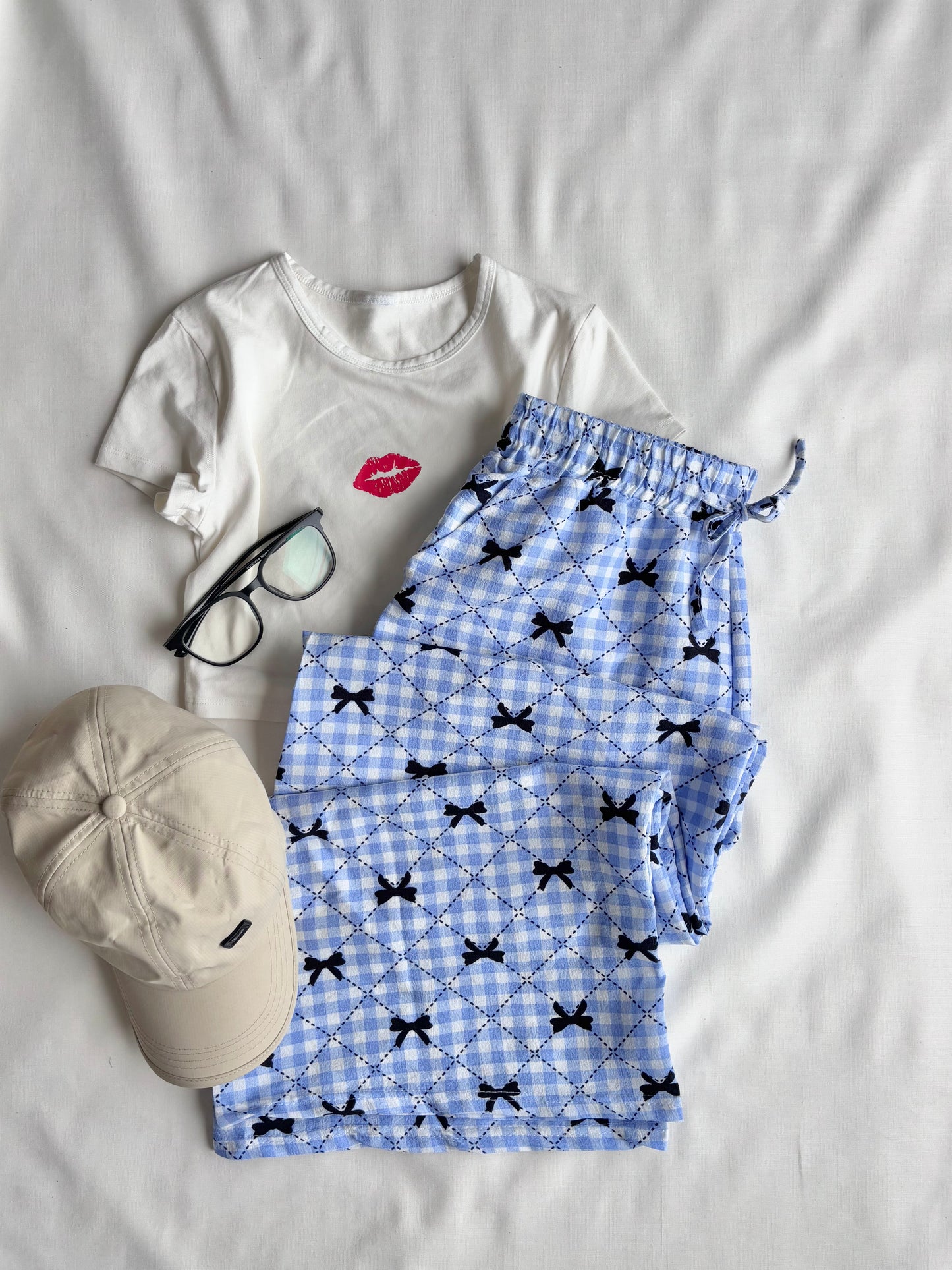 Blue Bow Checked Pants