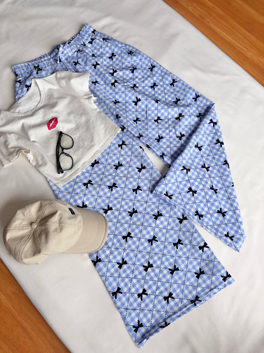 Blue Bow Checked Pants