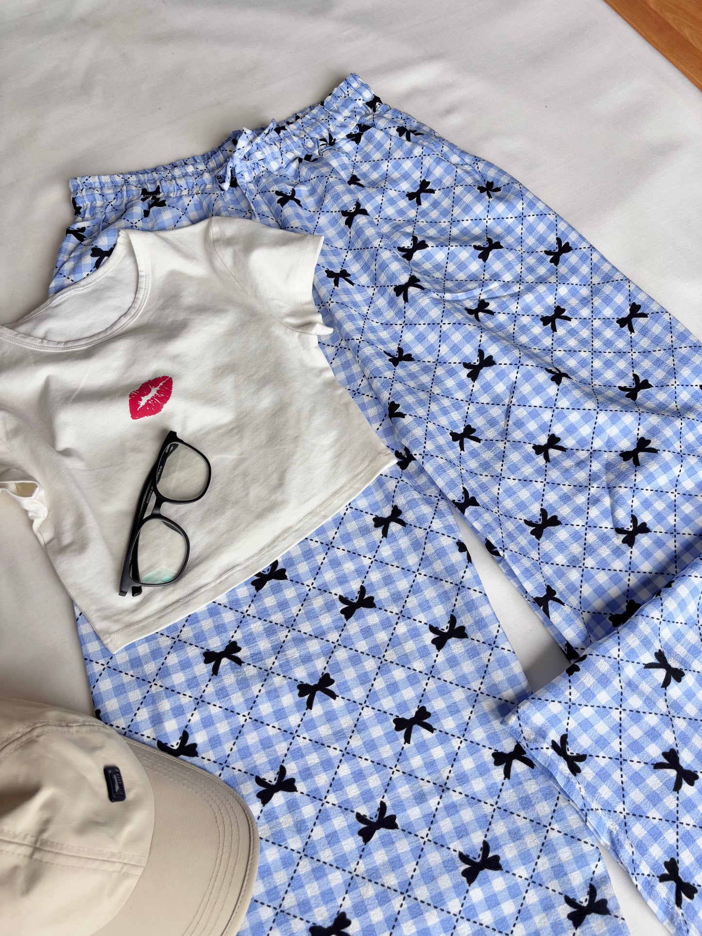 Blue Bow Checked Pants