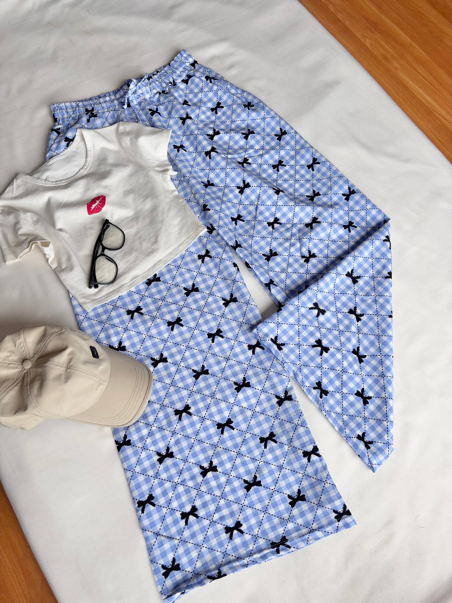 Blue Bow Checked Pants