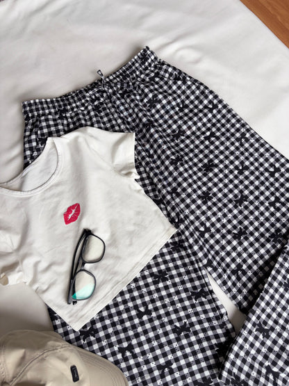 Black Bow Checked Pants