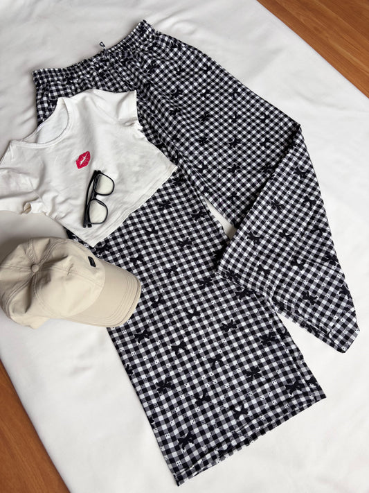Black Bow Checked Pants