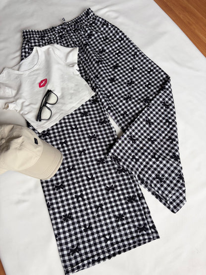 Black Bow Checked Pants