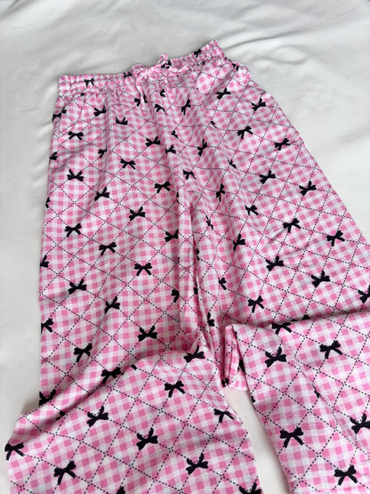 Pink Bow Checked Pants