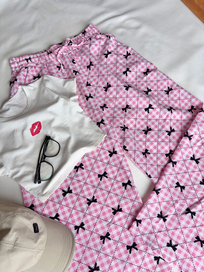 Pink Bow Checked Pants