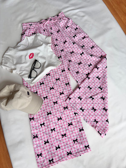 Pink Bow Checked Pants