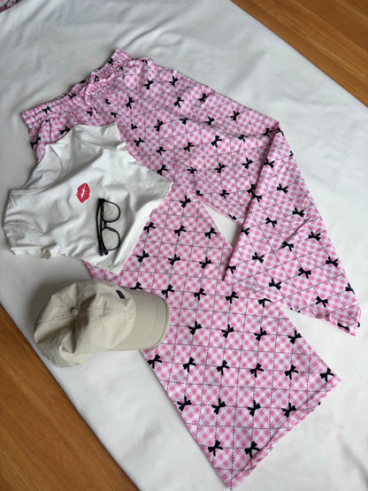 Pink Bow Checked Pants