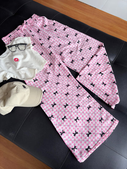 Pink Bow Checked Pants