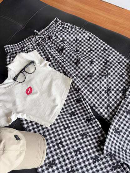 Black Bow Checked Pants