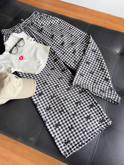Black Bow Checked Pants