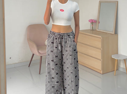 Black Bow Checked Pants
