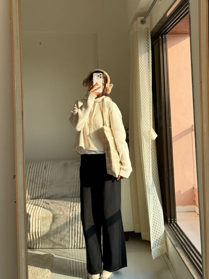 Off white Knitted Hoodie For Women