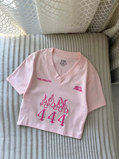 "Party Monster" Baby Pink Back Print Crop Tee