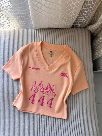 "Party Monster" Peachy Orange Back Print Crop Tee