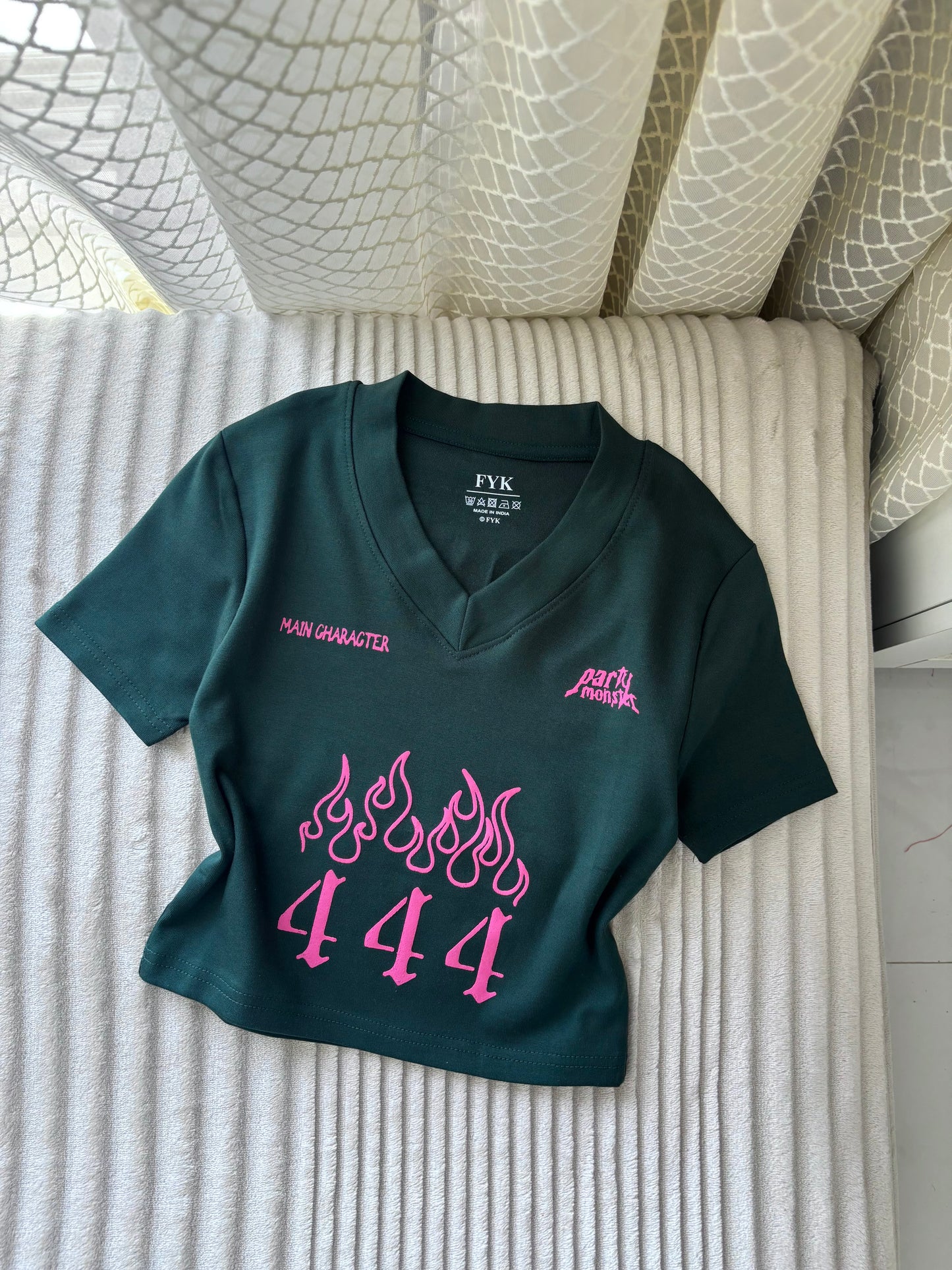 "Party Monster" Green Back Print Crop Tee