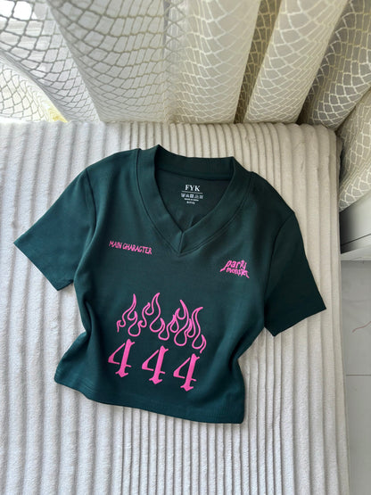 "Party Monster" Green Back Print Crop Tee