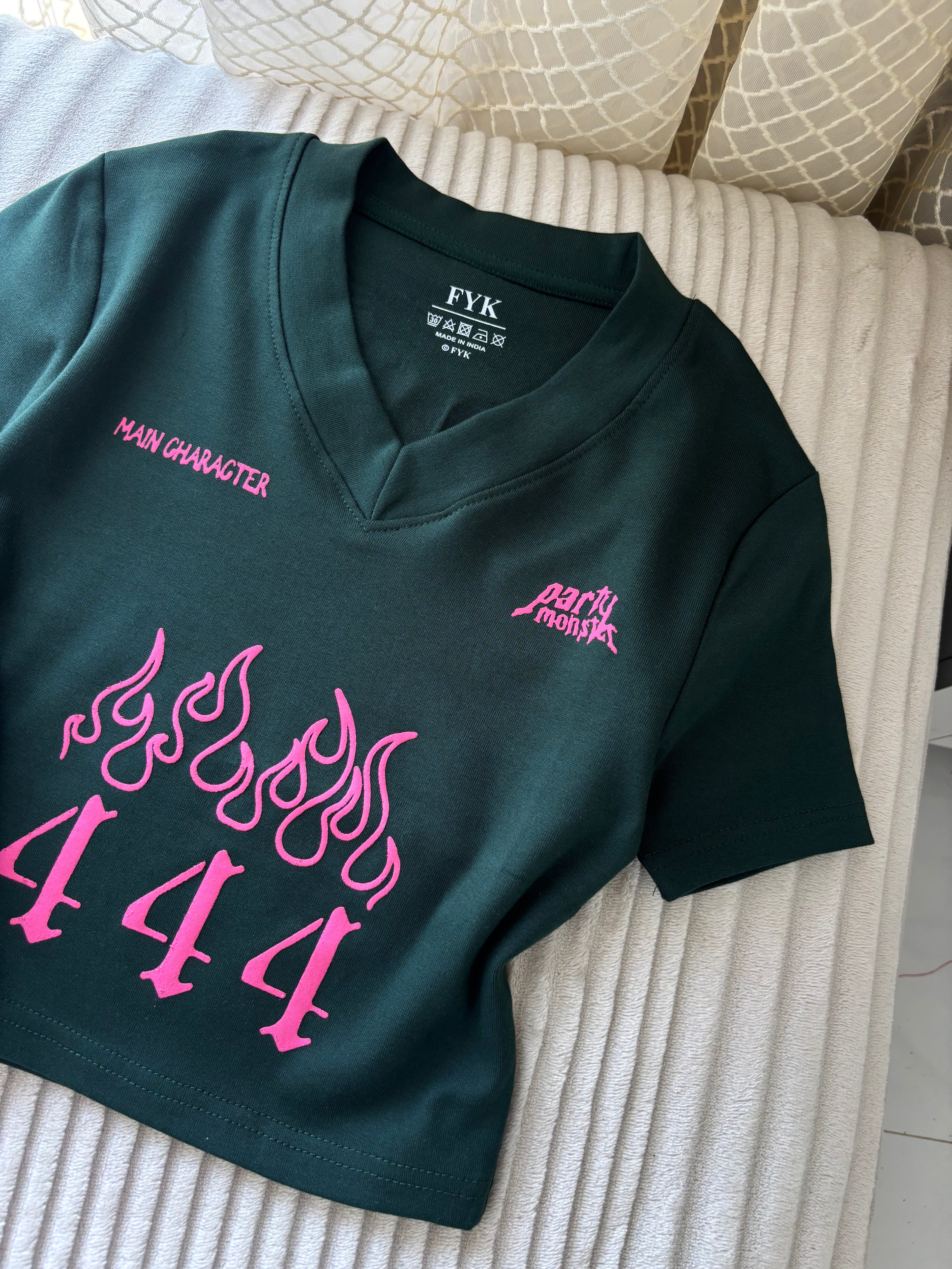 "Party Monster" Green Back Print Crop Tee