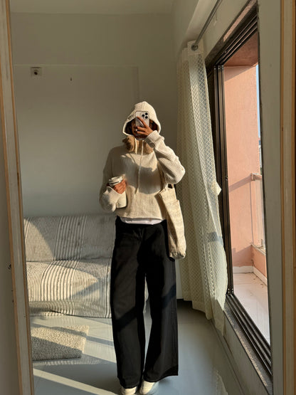 Off white Knitted Hoodie For Women
