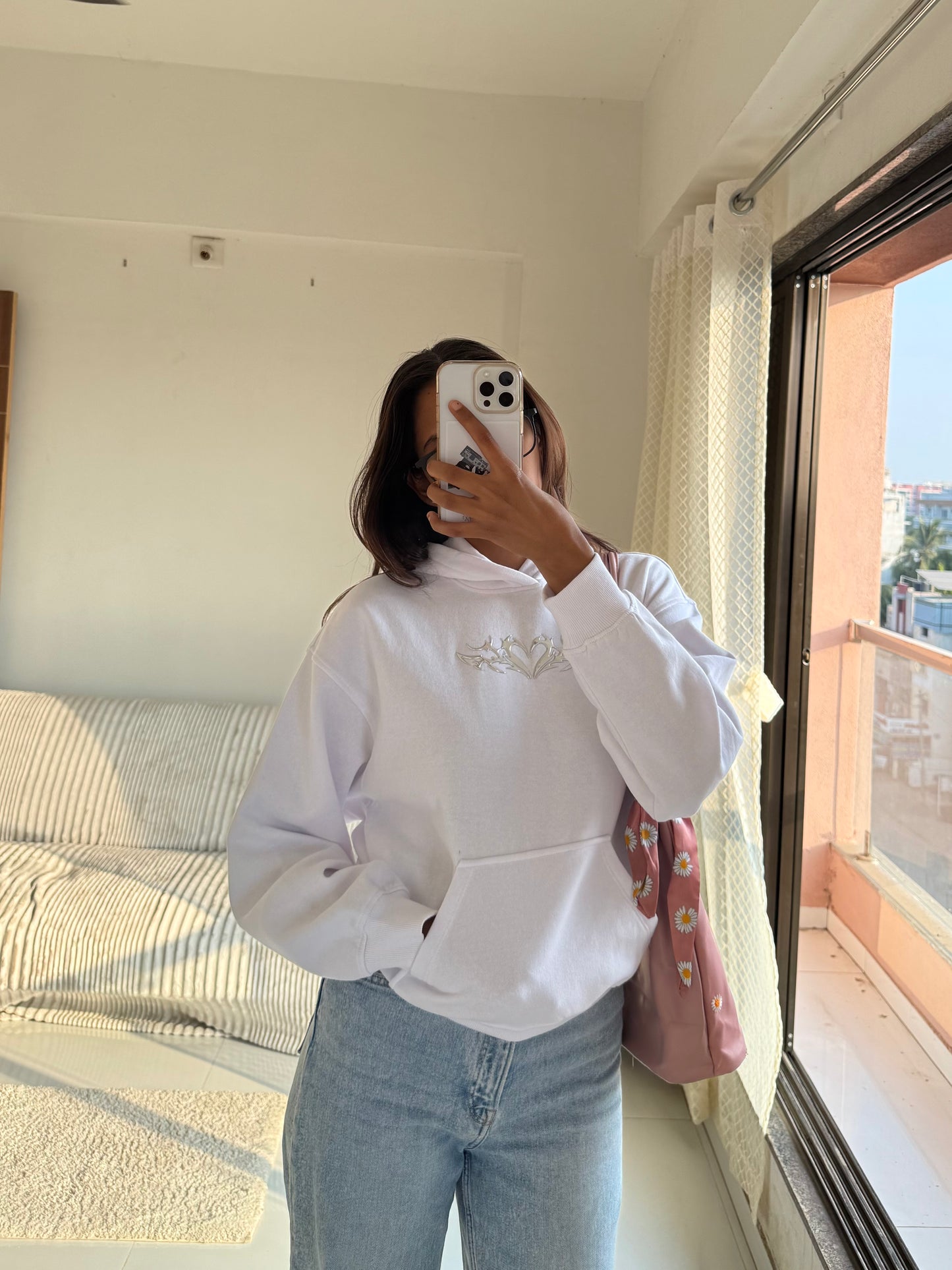 H&M Oversized White Wings Hoodie For Women