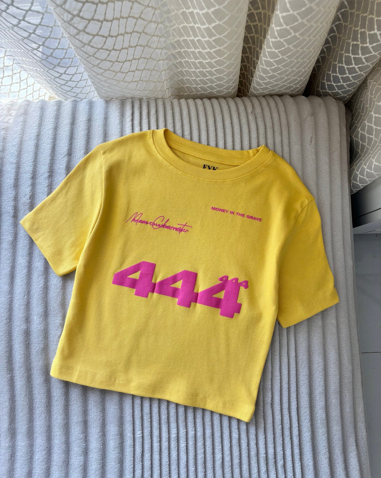 "444" Yellow Back Print Crop Tee