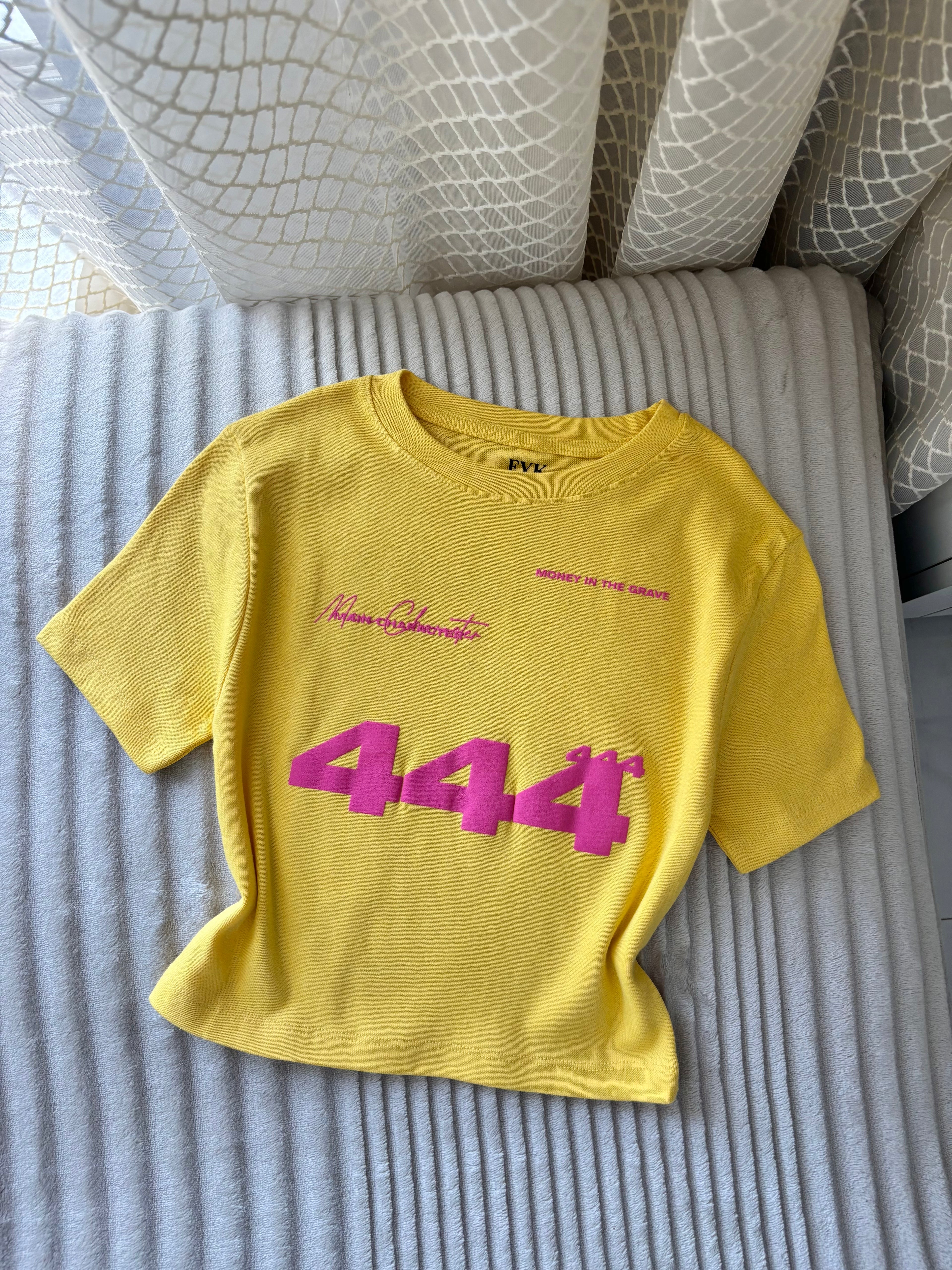 "444" Yellow Back Print Crop Tee