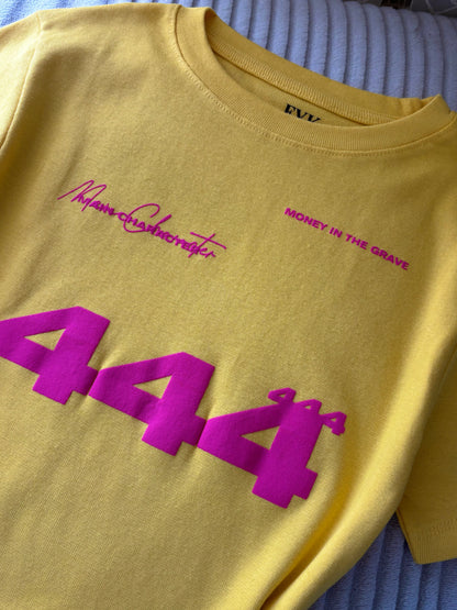 "444" Yellow Back Print Crop Tee
