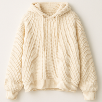 Off white Knitted Hoodie For Women
