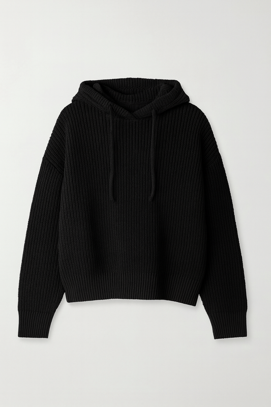 Black Knitted Hoodie For Women