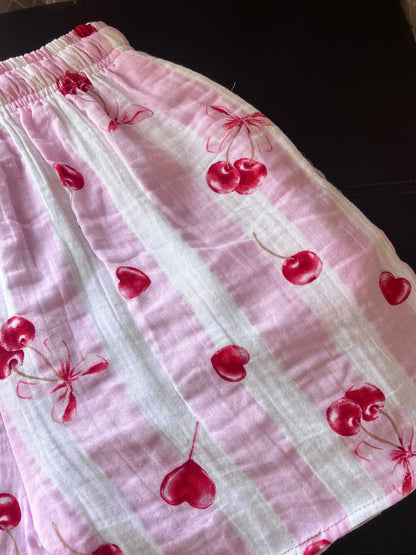 Baby Pink Cherry Mul Cotton Shorts