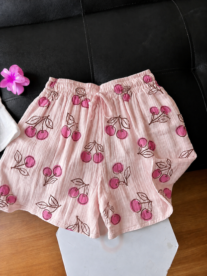 Cherry Peach Mul Cotton Shorts