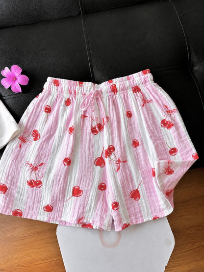 Baby Pink Cherry Mul Cotton Shorts