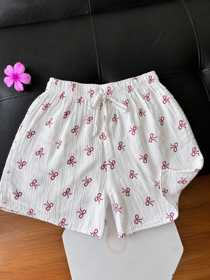 White Bow Mul Cotton Shorts