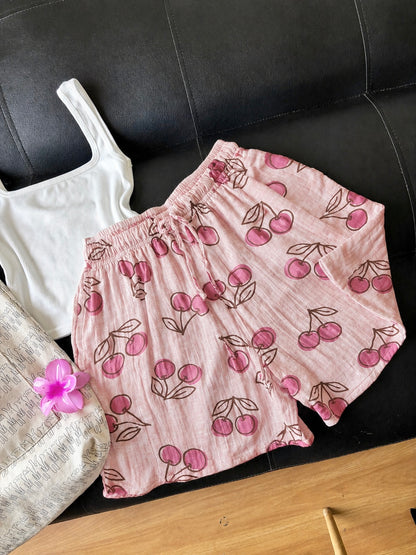 Cherry Peach Mul Cotton Shorts