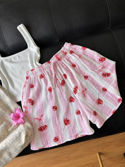 Baby Pink Cherry Mul Cotton Shorts