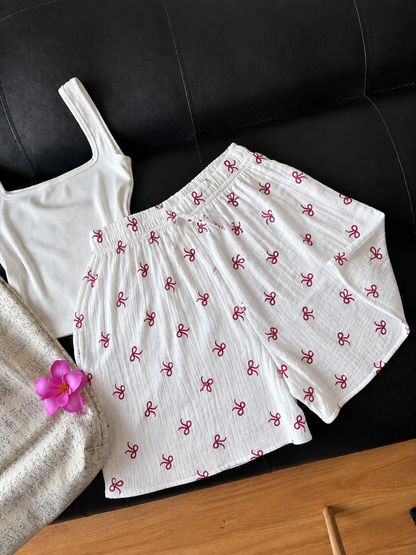 White Bow Mul Cotton Shorts