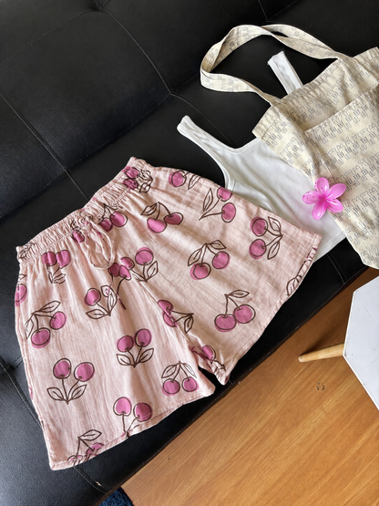 Cherry Peach Mul Cotton Shorts
