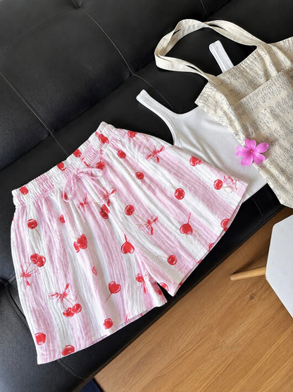 Baby Pink Cherry Mul Cotton Shorts