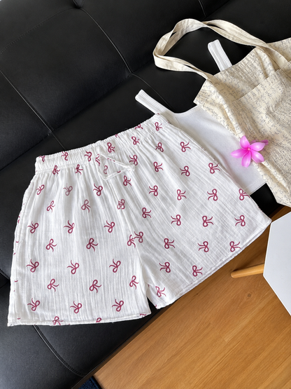 White Bow Mul Cotton Shorts
