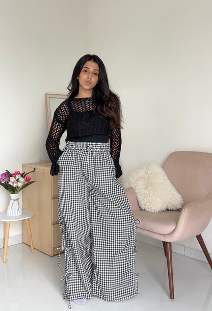 Viral Black Gingham Bow Pants