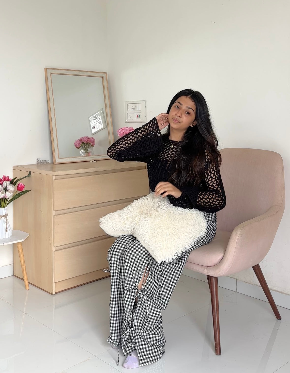 Viral Black Gingham Bow Pants