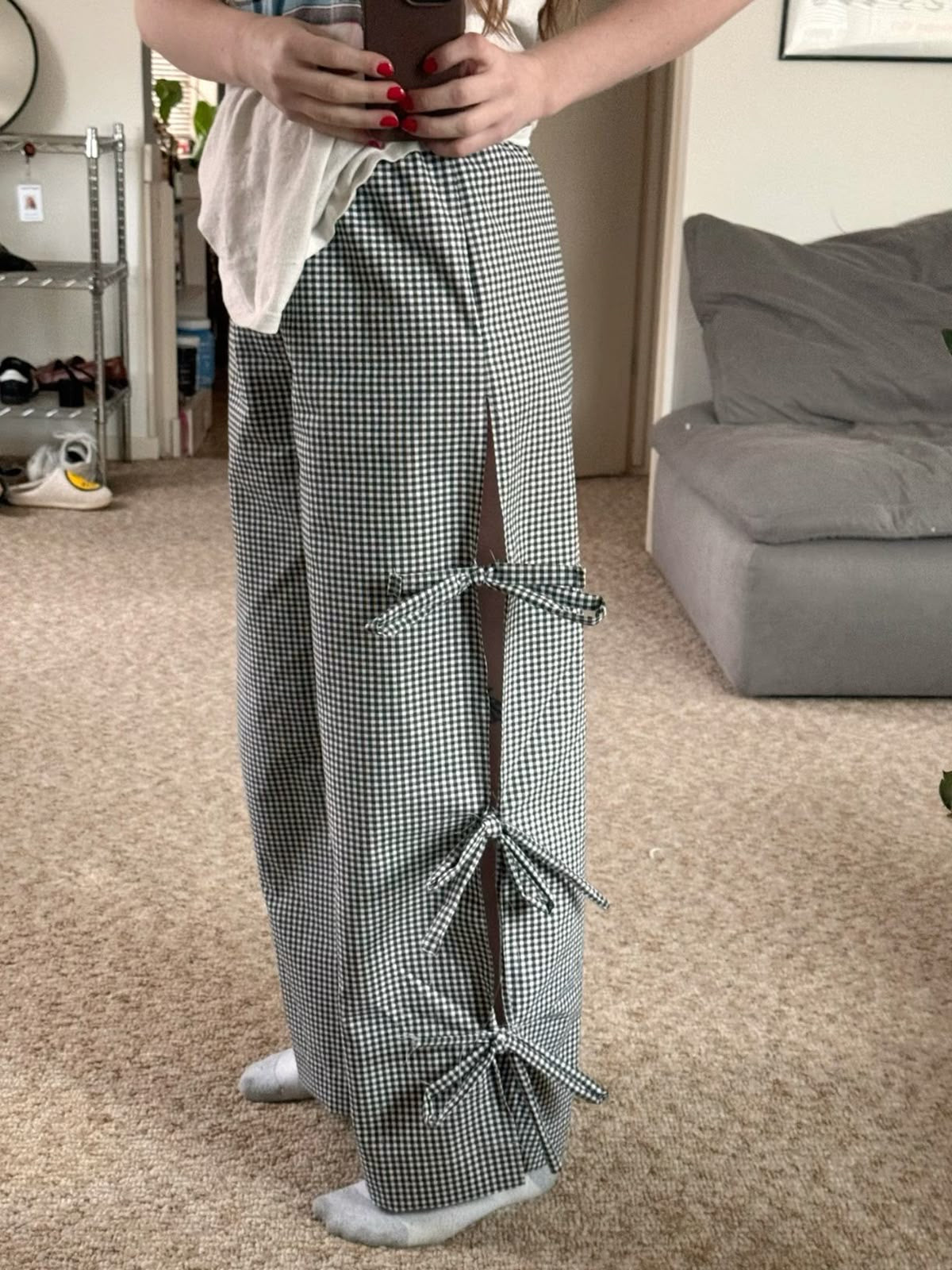 Viral Black Gingham Bow Pants