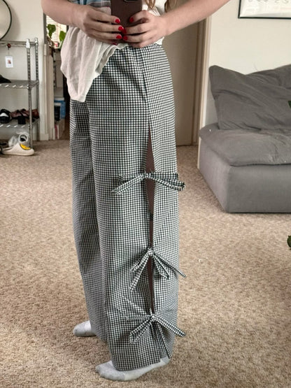 Viral Black Gingham Bow Pants