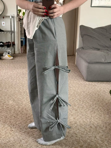 Viral Black Gingham Bow Pants